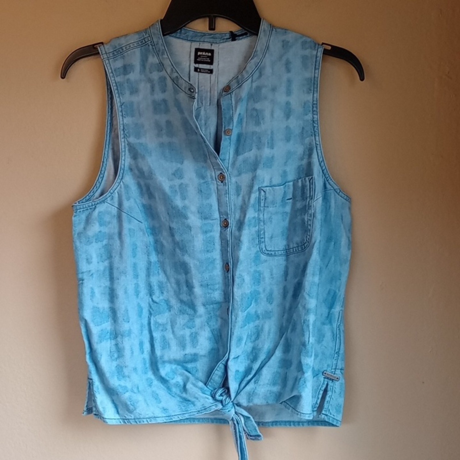 Prana Sunrise Peak Top Denim Chambre Button Front Tie Tank Top Size S New